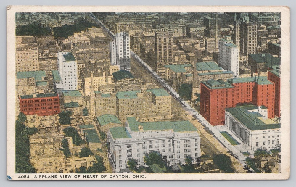 Dayton Ohio, Downtown City Skyline Aerial View, Vintage Postcard