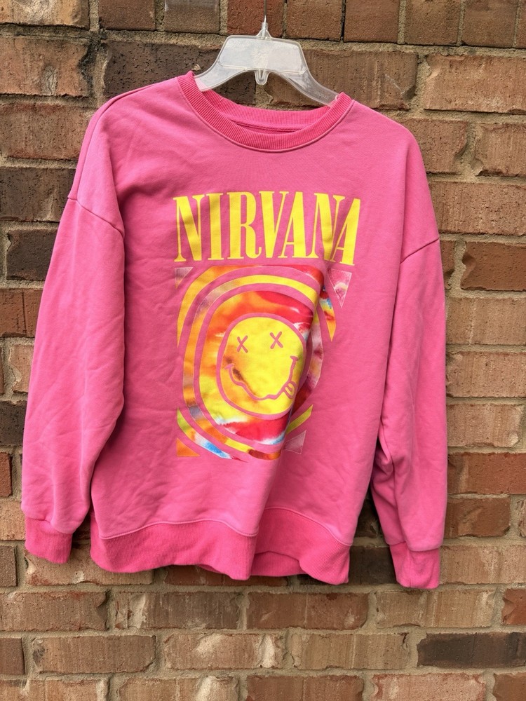 Womens Pink Nirvana Smiley Oversized Sweatshirt Size S
