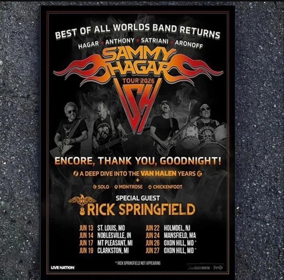 HOT! SAMMY HAGAR Best Of All Worlds Tour 2026 June 2026 Poster