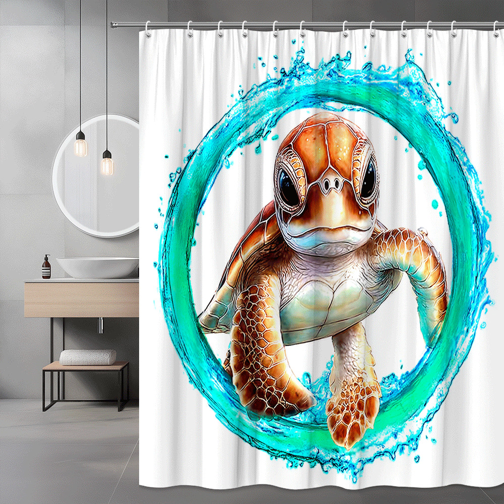 Sea Turtle Shower Curtain Blue Water Ring Graphic
