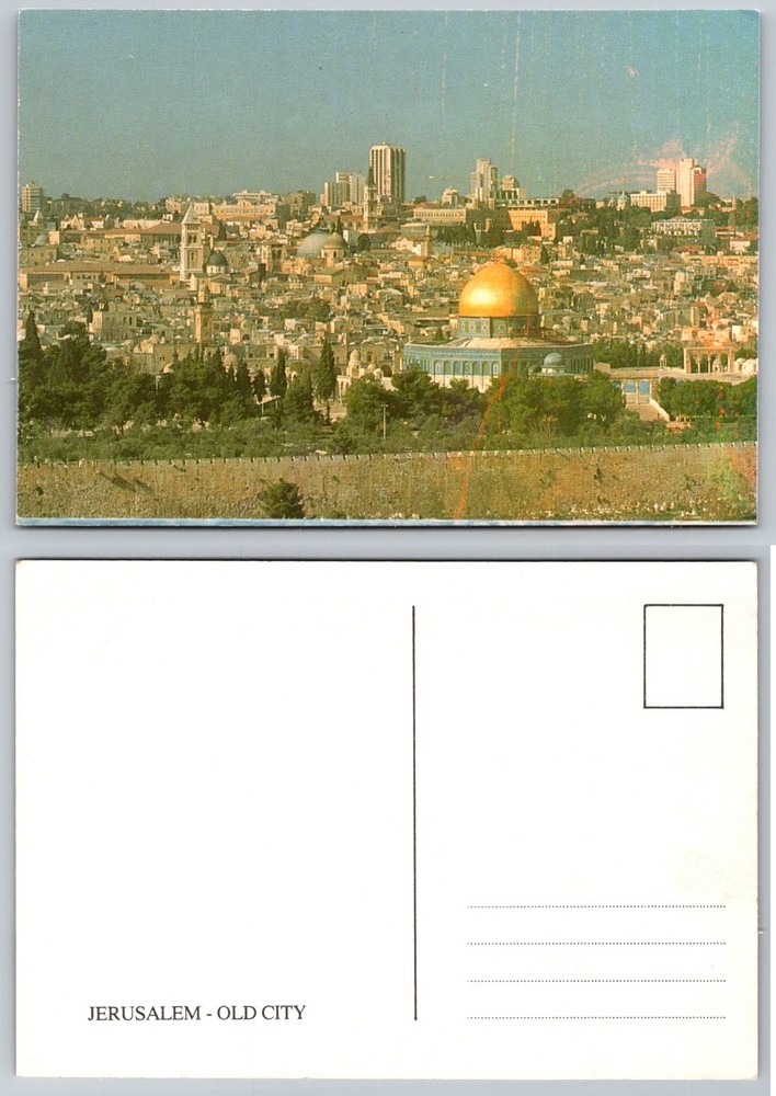 Vintage Jerusalem Old City Postcard - Dome of the Rock & Western Wall View