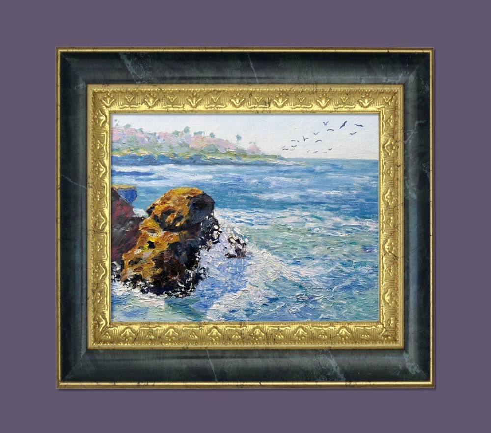 Captivating Oil Painting. La Jolla Ocean Rocks. ORIGINAL. Signed by Artist