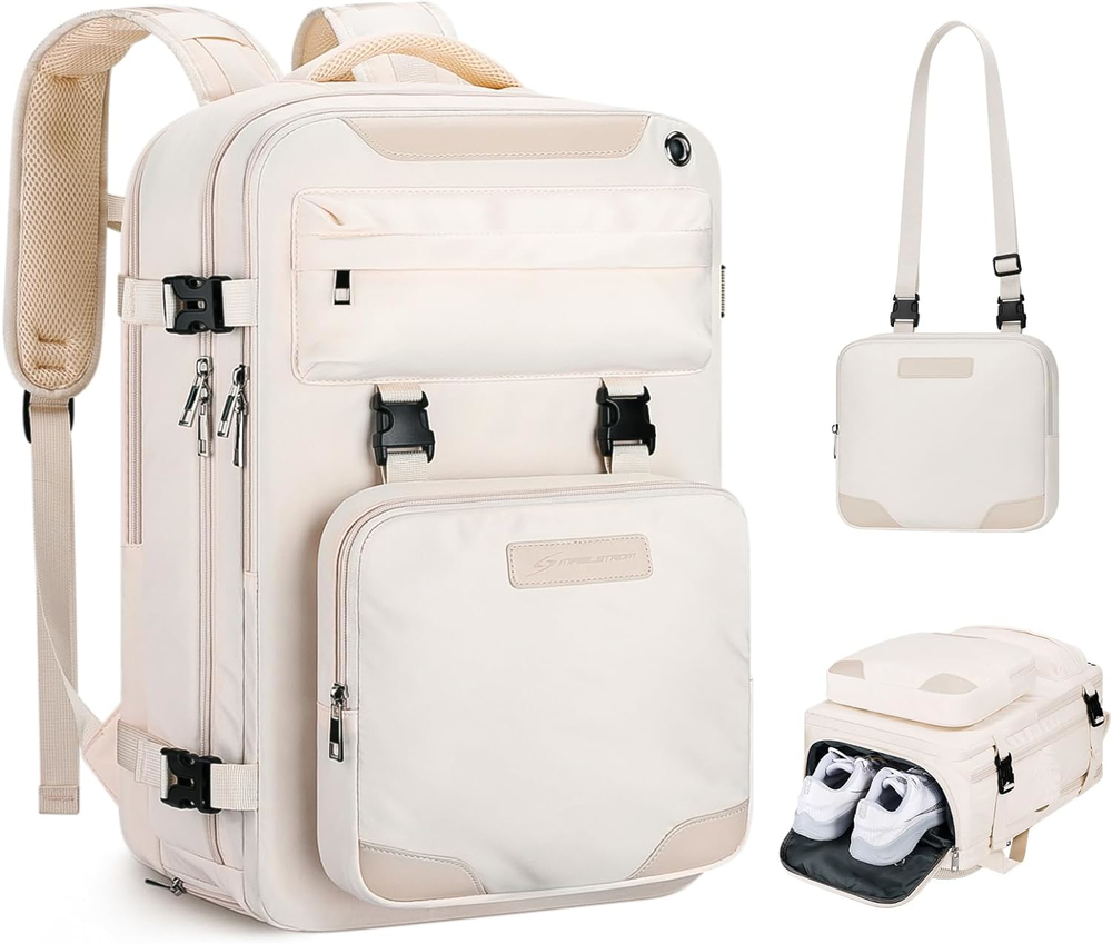 35L Waterproof Hiking Backpack with Detachable Daypack for 17-Inch Laptop Beige