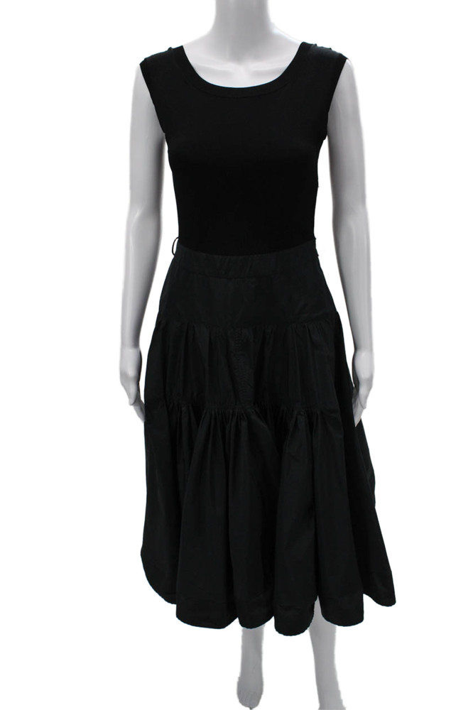 Moncler Women Peasant Skirt Black Polyester Zip Midi Size XSFree Shipping in US $100+ Orders | $6.95 Orders Below