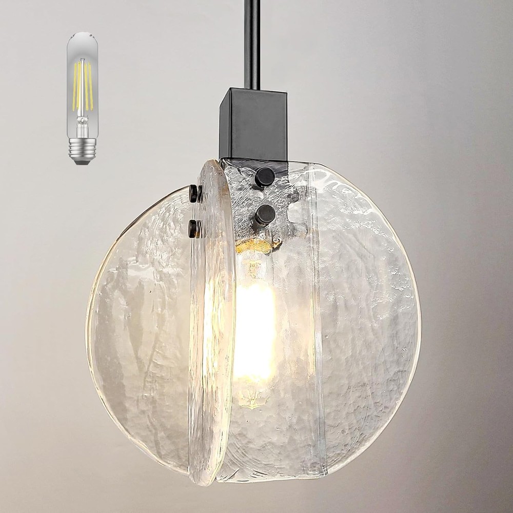 Black Modern Clear Glass Fusion Pendant Light - 1 Light Small