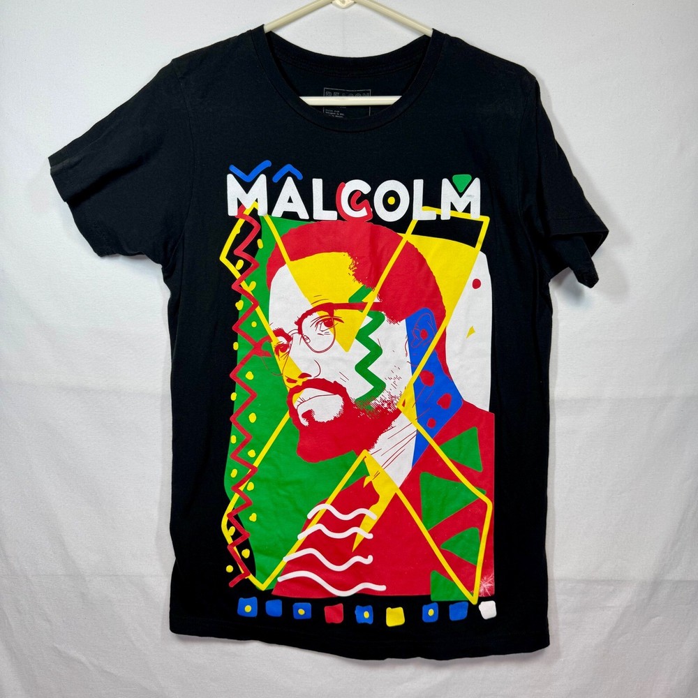 REASON Malcolm X Graphic Print T-Shirt Streetwear Hip Hop Black Sz Medium