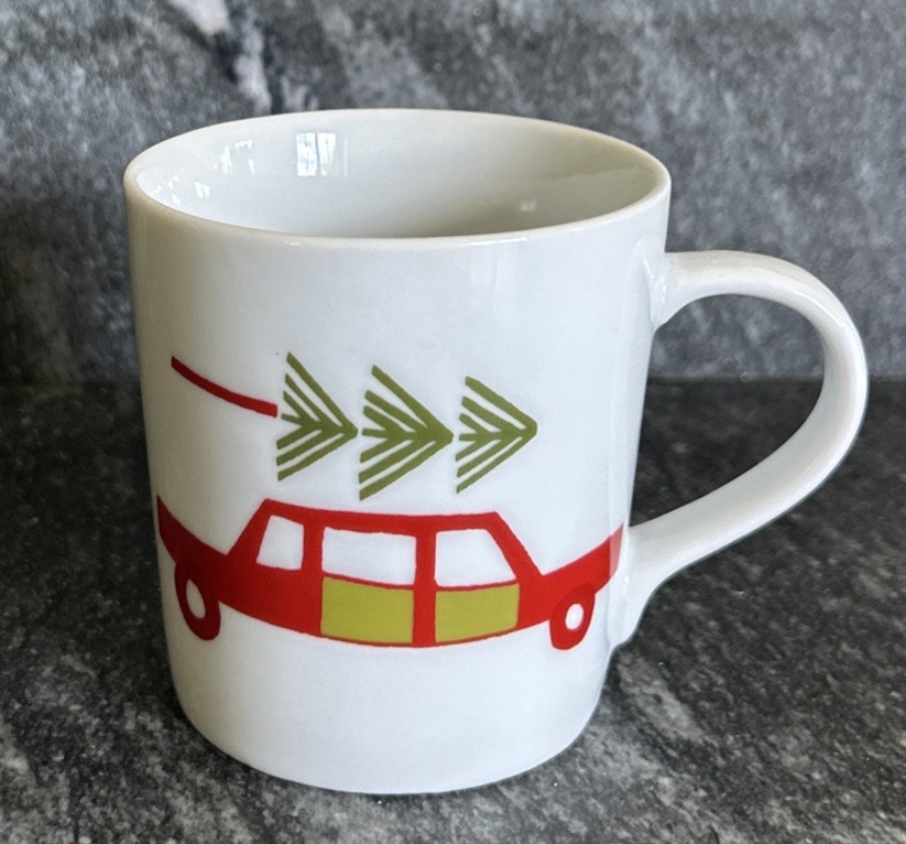 Crate & Barrel Yule Tree Christmas by Julia Rothman Ceramic Coffee Mug Cup 3”