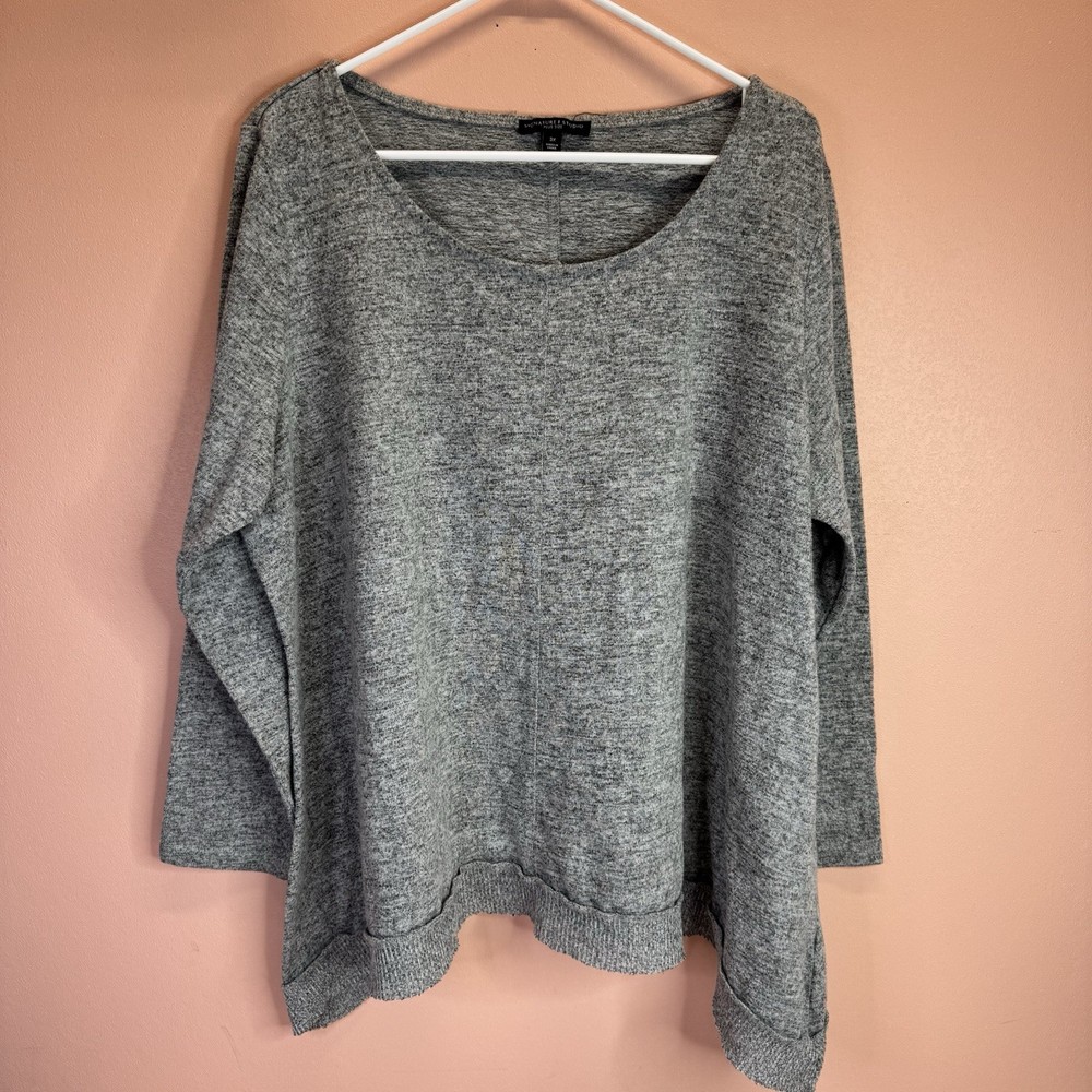 Signature Studio Womens Gray Knit Pullover Sweater Plus Sz 3X Scoop Neck