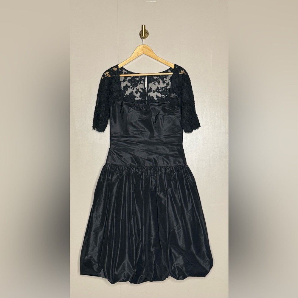 Vintage Bill Hamilton Black Satin Lace Bubble Hem Gothic Cocktail Dress