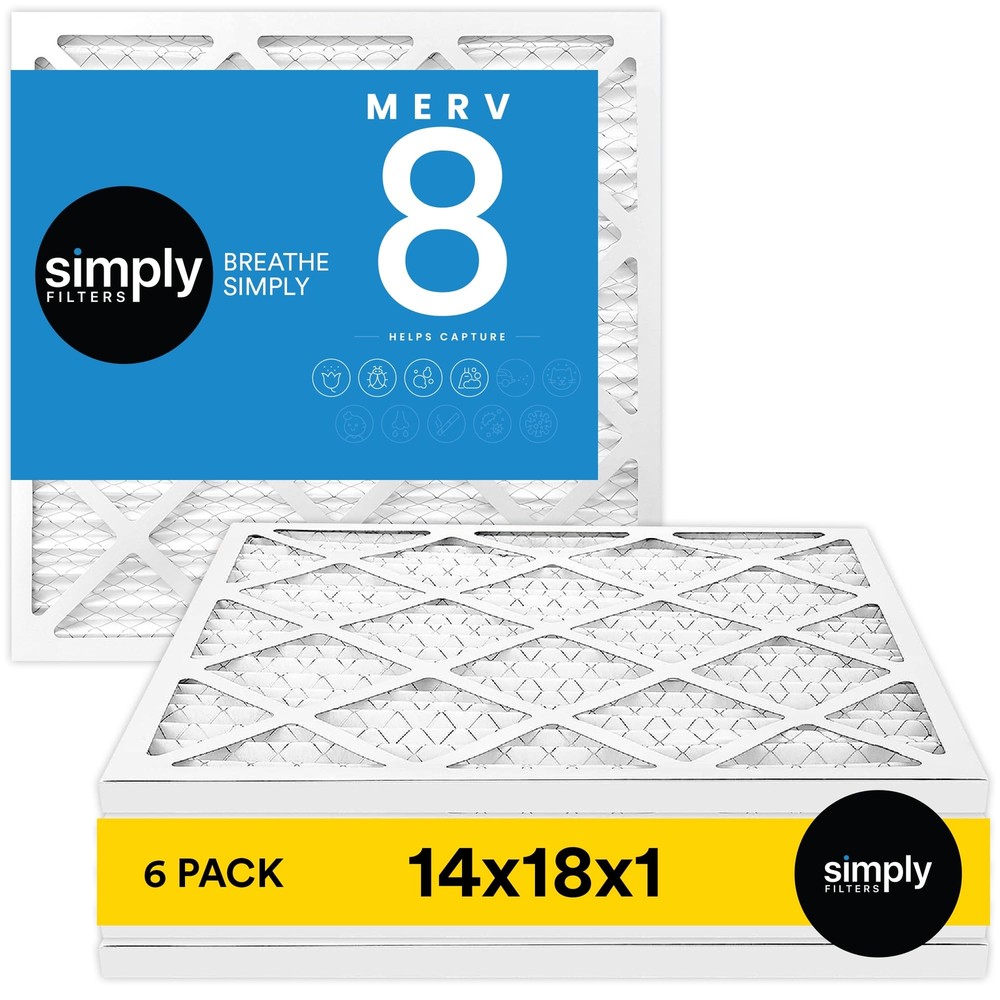 Simply Filters 14x18x1 MERV 8 MPR 600 Air Filter 6 Pack - Actual Size 13.75
