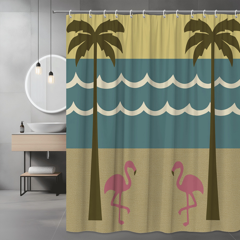 Beach Palm Tree Flamingo Shower Curtain Tropical Print