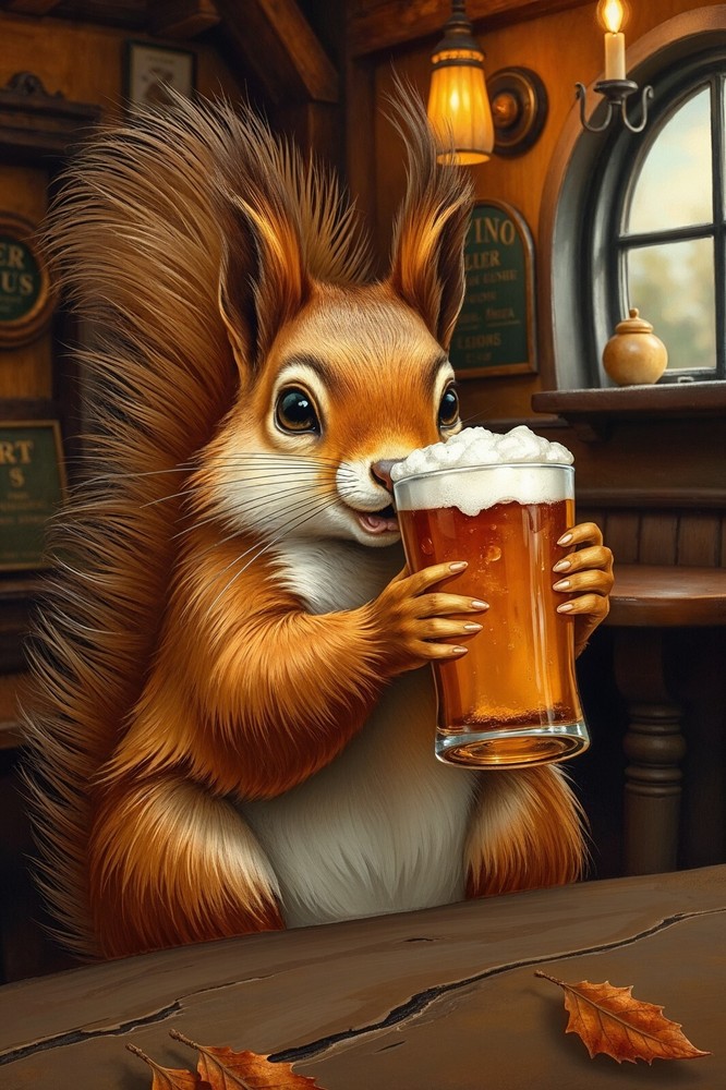 Squirrel Beer Pub Fantasy 4x6 Premium Photo Art Print  