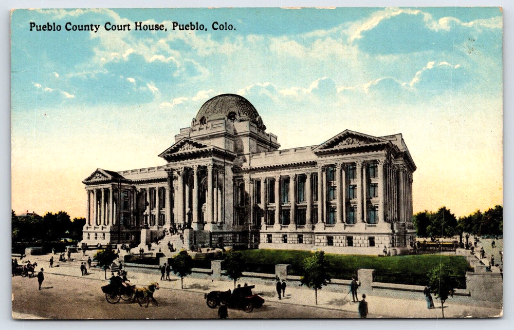 Original Old Vintage Postcard Pueblo County Court House Pueblo Colorado USA