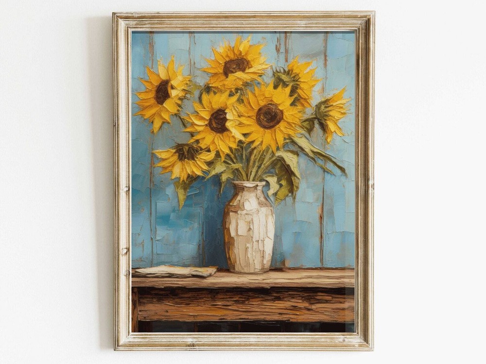Sunflower Wall Decor Vintage Rustic Floral Print Sun Flower Wall Artfarmhouse