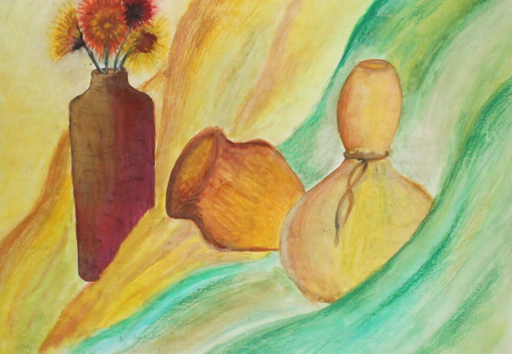 Expressionist watercolor painting still life composition