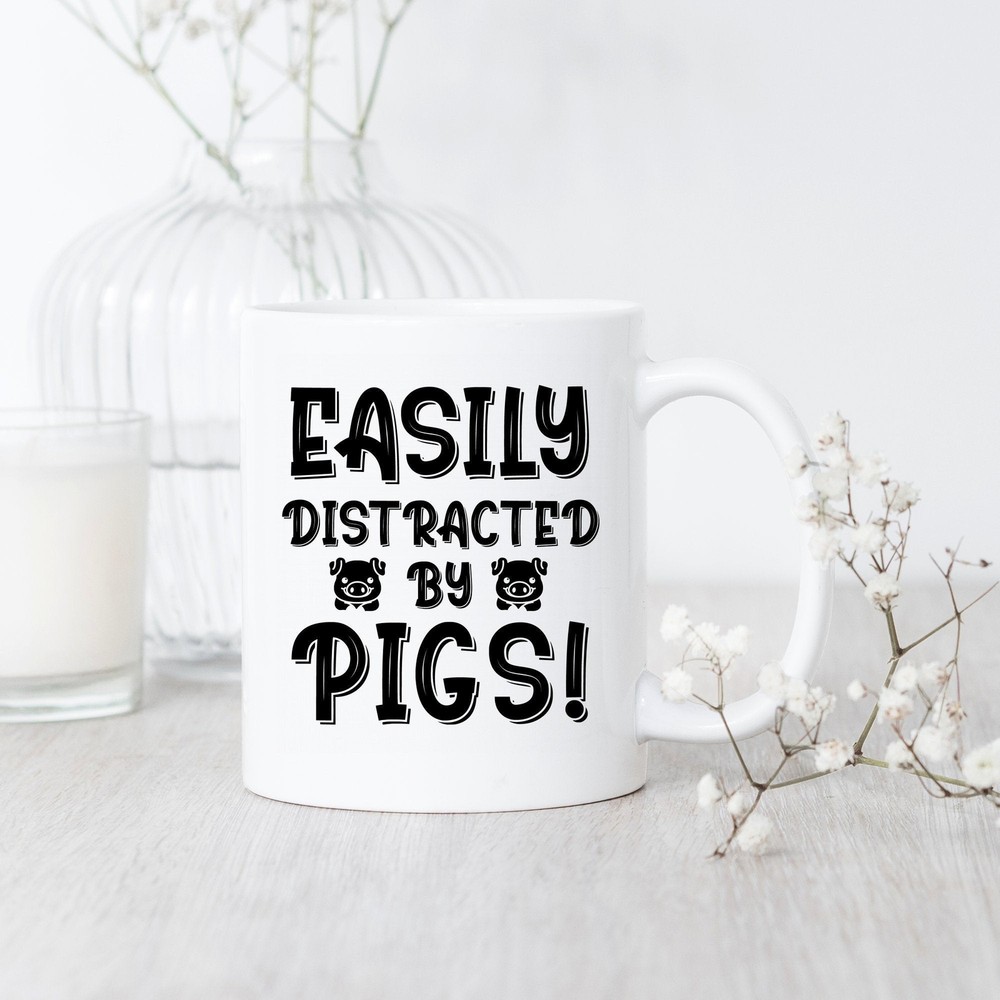 Cute Pig Mug Gift for Pig Farmers and Pig Lovers Easily Distracted Design