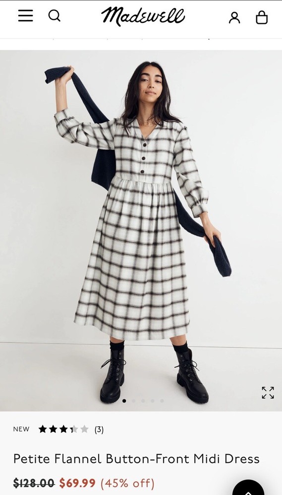 NWT- Madewell Plaid Flannel Button Front Midi Dress Women’s Size 4
