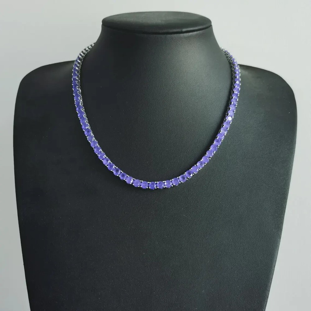 14K White Gold Over Women 25Ct Round Created Sapphire Luxury Tennis Necklace 18