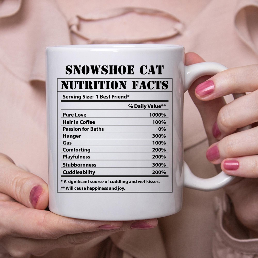 Funny Snowshoe Cat Gifts Nutritional Facts White Coffee Mug