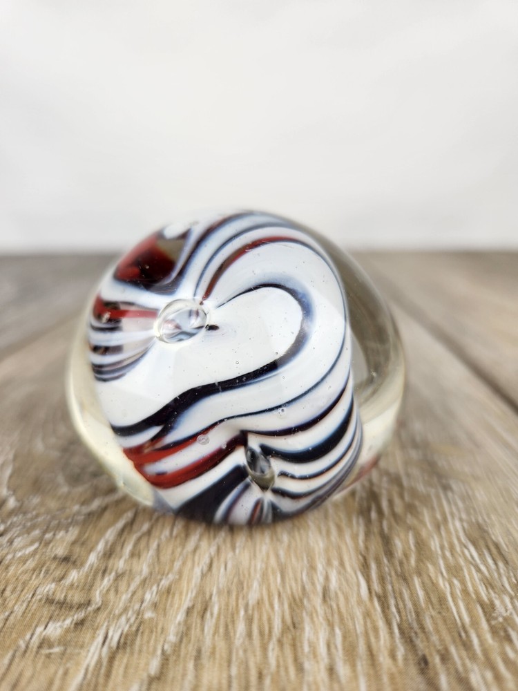 Vintage Art Glass Red White and Blue Swirl Paperweight Patriotic Decor