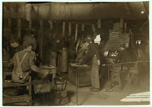 Photo:Indiana Glass Works 1908 Glassblowers Factory Interior Workers
