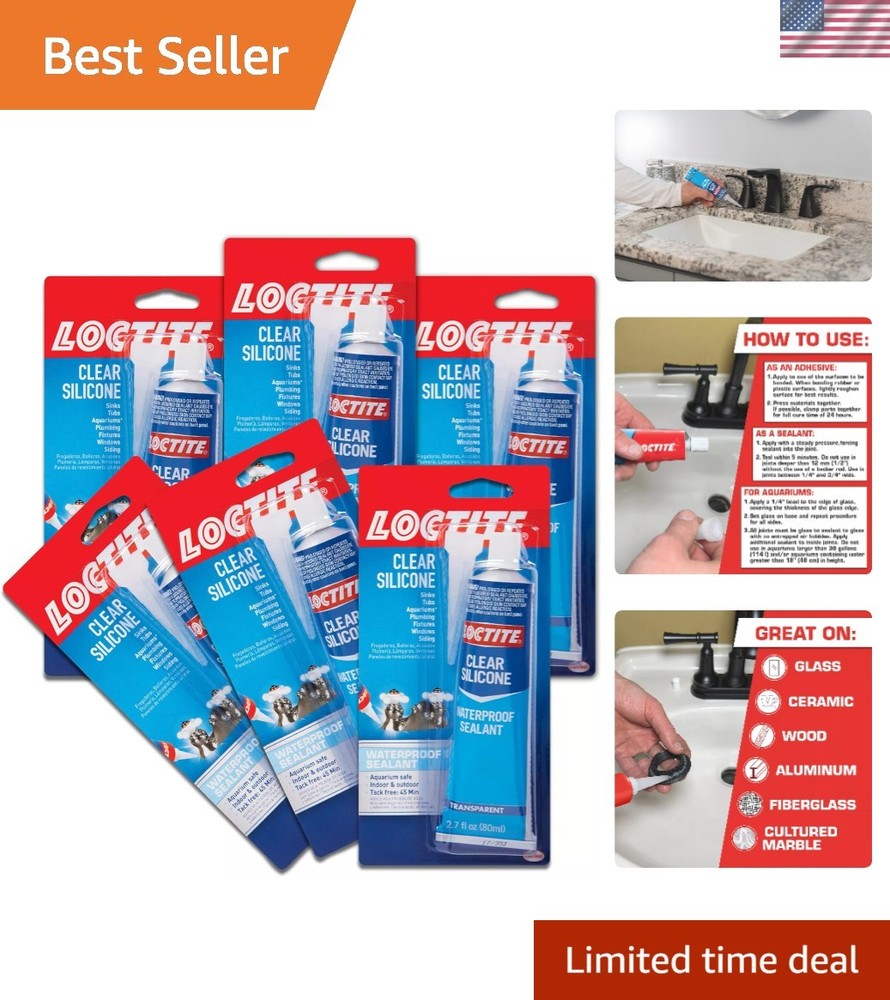 Loctite Clear Silicone Sealant 6-Pack - 100% Waterproof, Ideal for Home Repairs