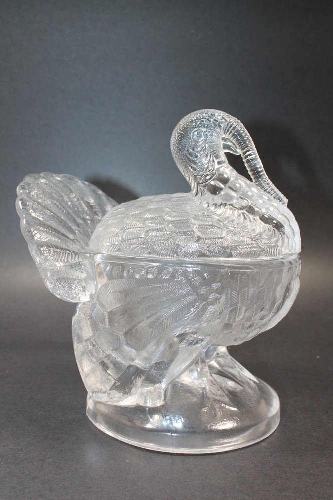 Vintage L.E. Smith Clear Glass Turkey Candy Dish with Lid 7.25 Inch  