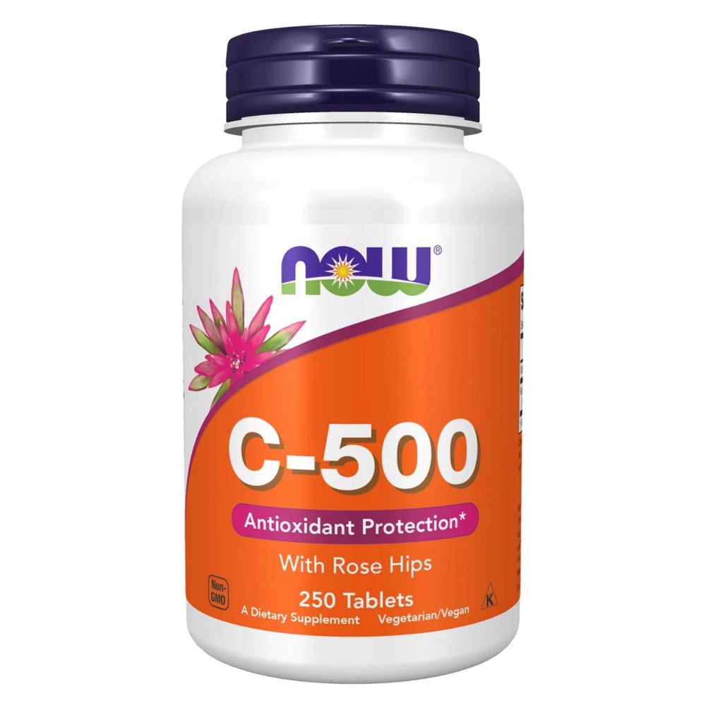 NOW Vitamin C500 with Rose Hips 250 Tabs - Immune Support & Antioxidant Boost