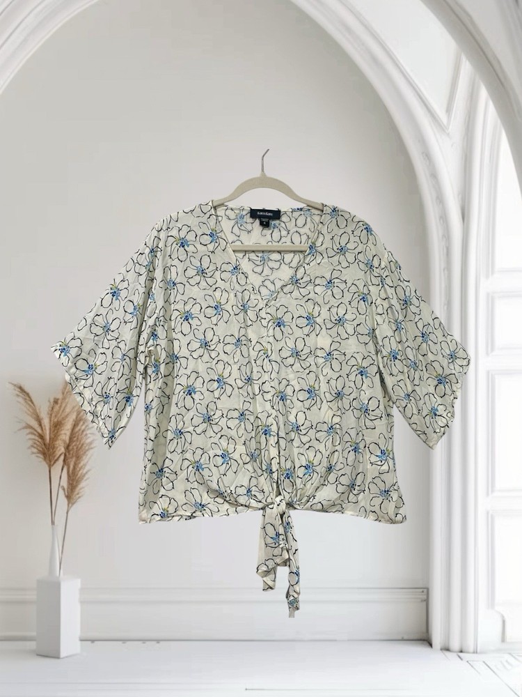 Karen Lane Floral V-Neck Flutter Sleeve Tie Front Top for Women $128