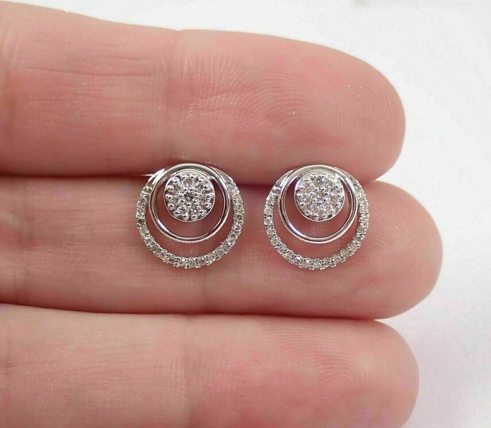 Round cut simulated diamond stud earrings for women in 14k white gold plated circle design