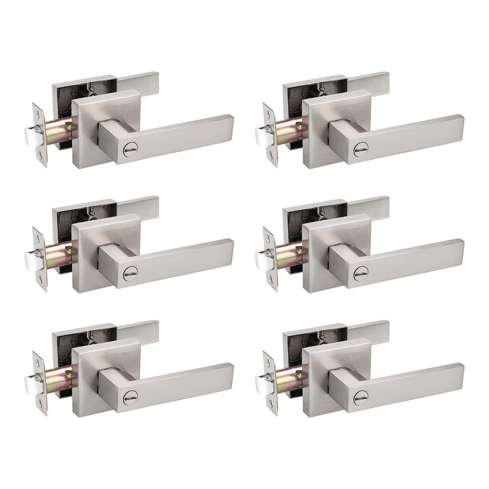 6 Pack Square Door Lever Privacy Door Lock Handleset Keyless Lockset Door Kno...