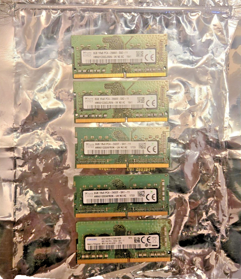Lot of 5 8GB PC4-2666V/2400T DDR4  SODIMM Laptop Memory! MIXED BRANDS, TESTED!