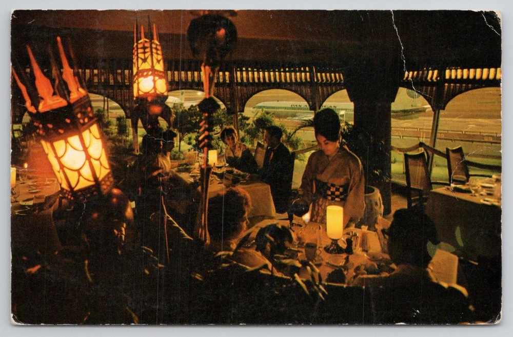 Vintage Pan Am Honolulu Airport Host Restaurant Postcard 1964 Hawaiian