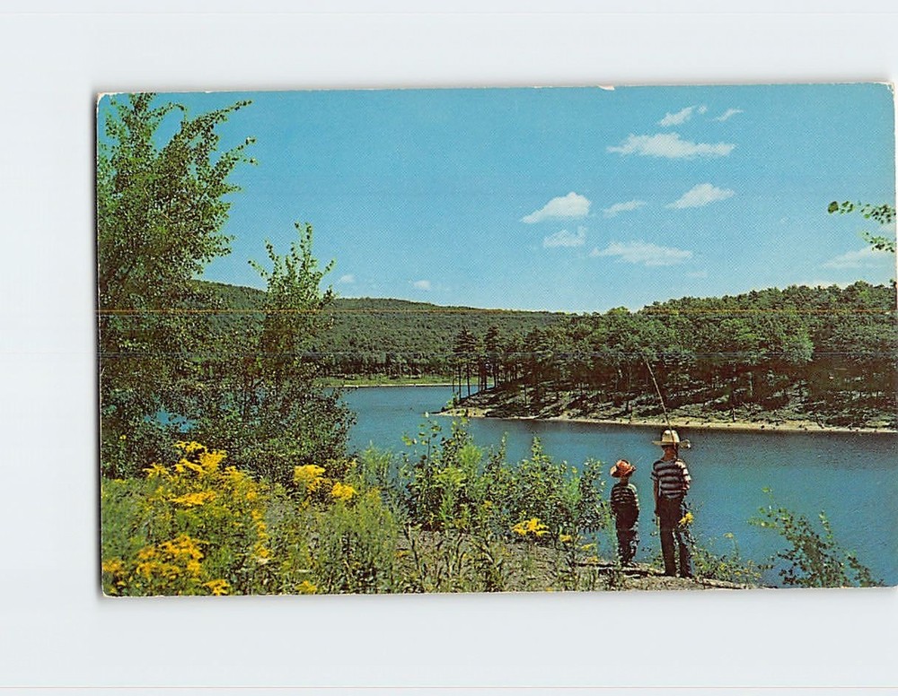 Postcard Fishermen Lake Nature Landscape Scenery