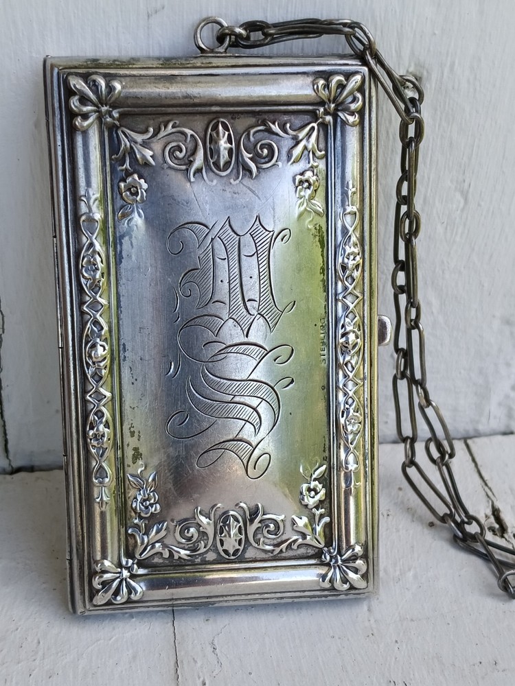Antique Victorian Sterling Silver Chatelaine Dance Compact Coin Purse WHSCO