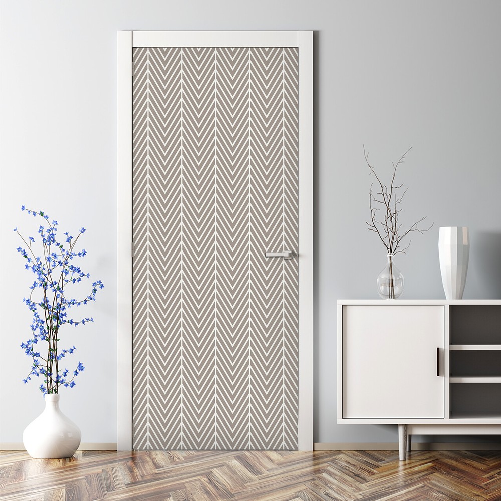 Latte Herringbone Bubble-Free Door Sticker Simple Geometric Decal for Stylish Decor