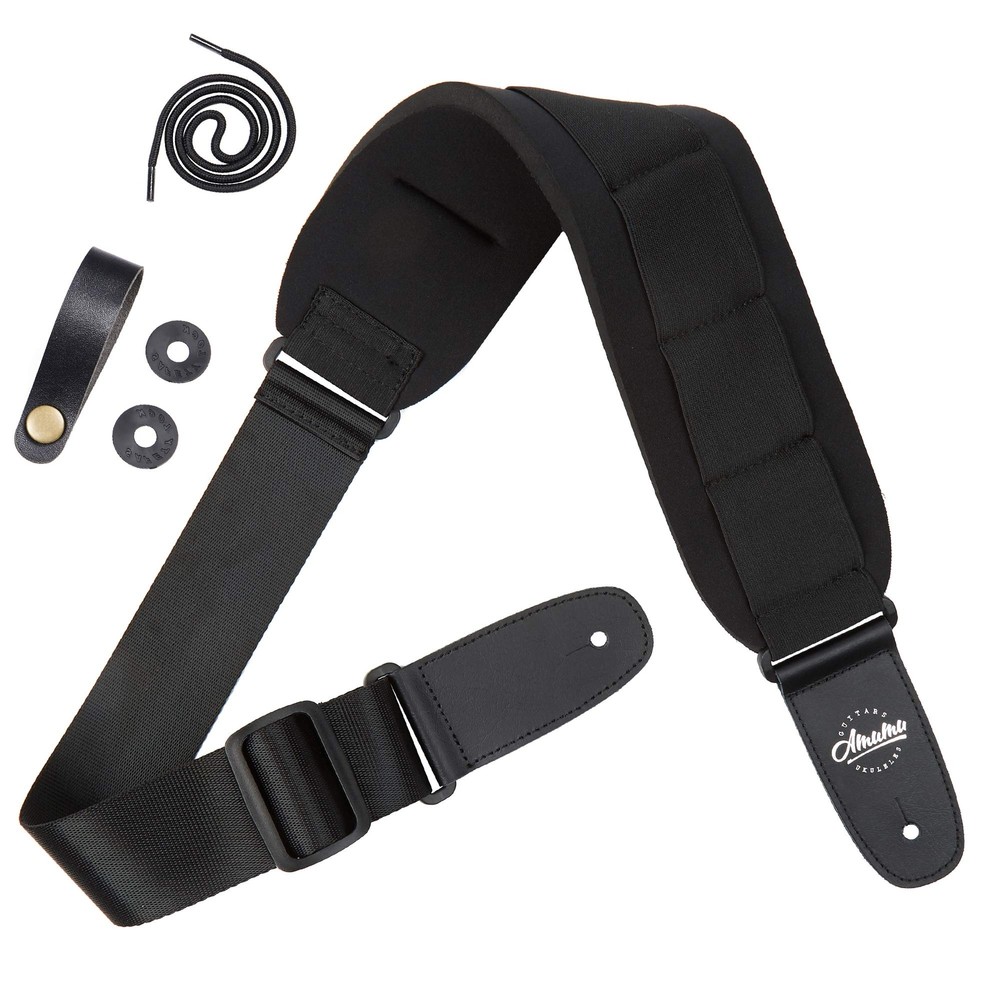 Guitar Strap SBR Foam Padded Short Black for Acoustic, , and Bass Guitars wit...