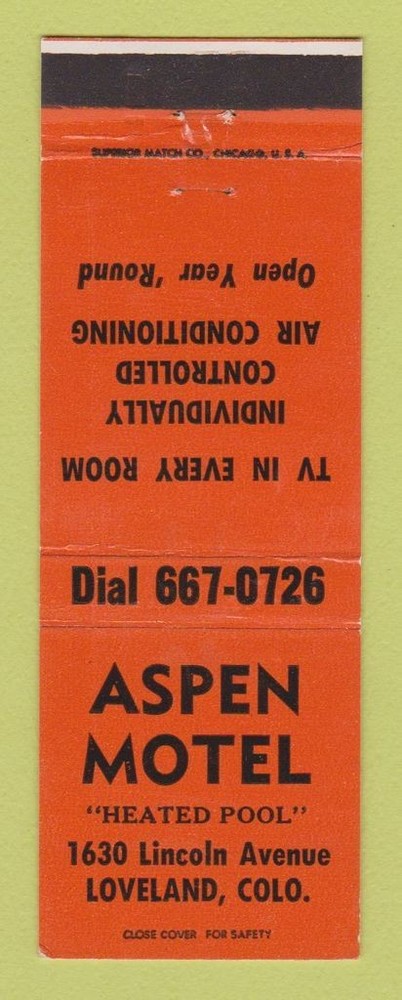 Matchbook Cover - Aspen Motel Loveland Colorado