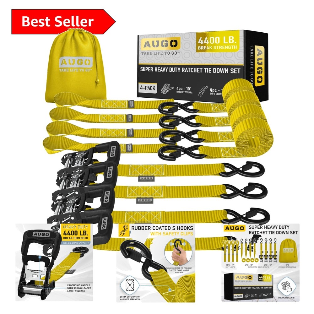 Versatile Ratchet Strap Set - 10' Heavy Duty Tie Downs for Motorcycles & ATVs