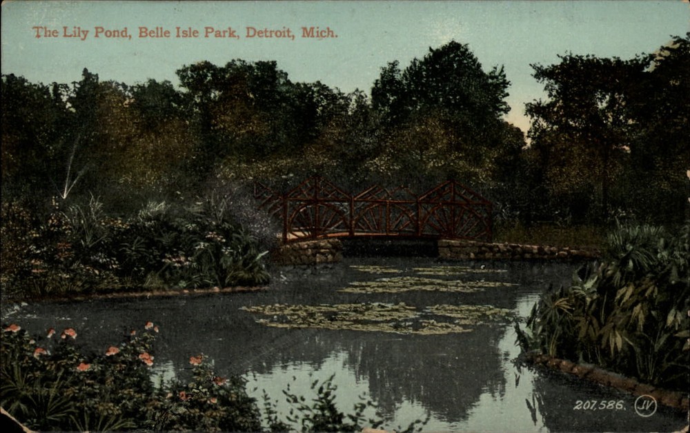 Michigan Detroit Belle Isle Lily Pond ~ 1909 vintage postcard sku945
