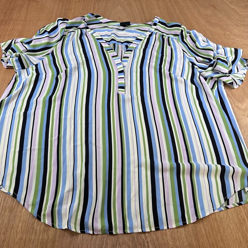 Torrid Harper Womens Blouse Size 3(3X) Plus Striped Ruched Sleeve V Neck Top