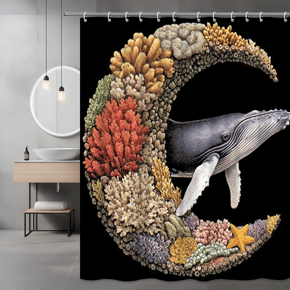 Whale and Coral Reef Shower Curtain Ocean Graphic