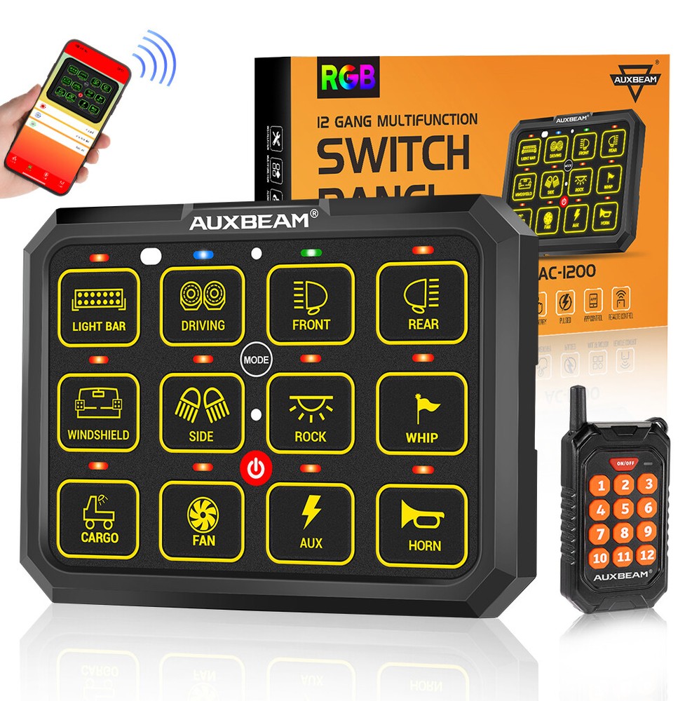 AUXBEAM AC-1200 RGB 12 Gang Switch Panel LED Light On-Off Control APP+Remote