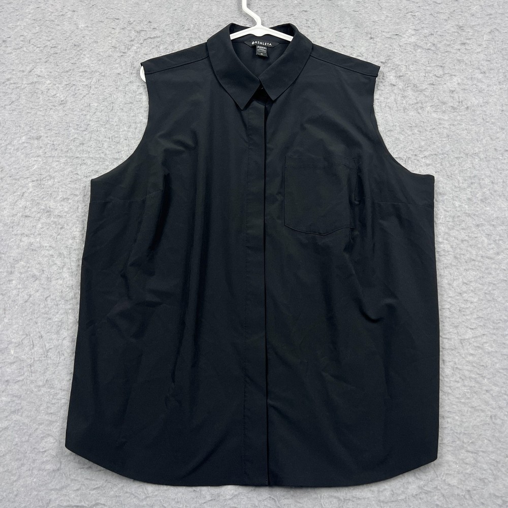 Athleta Everlasting Tank Womens 1X Black Sleeveless Button Up Relaxed Preppy Top