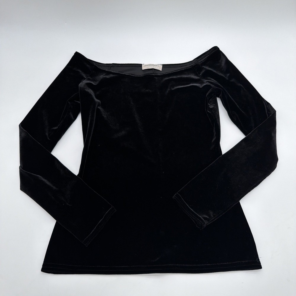 Express Tricot Blouse Women M  Long Sleeve Black Solid.#43096