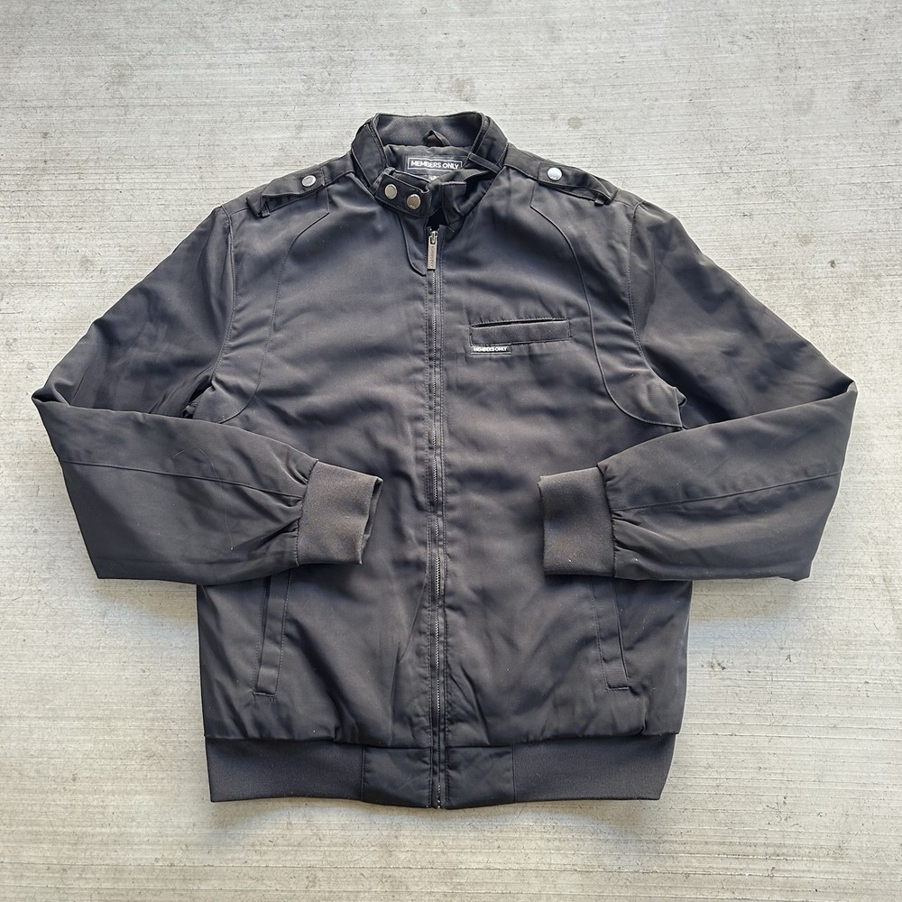 Members Only Black Harrington Styled Bomber Jacket. Mens Small, Fits Bigger