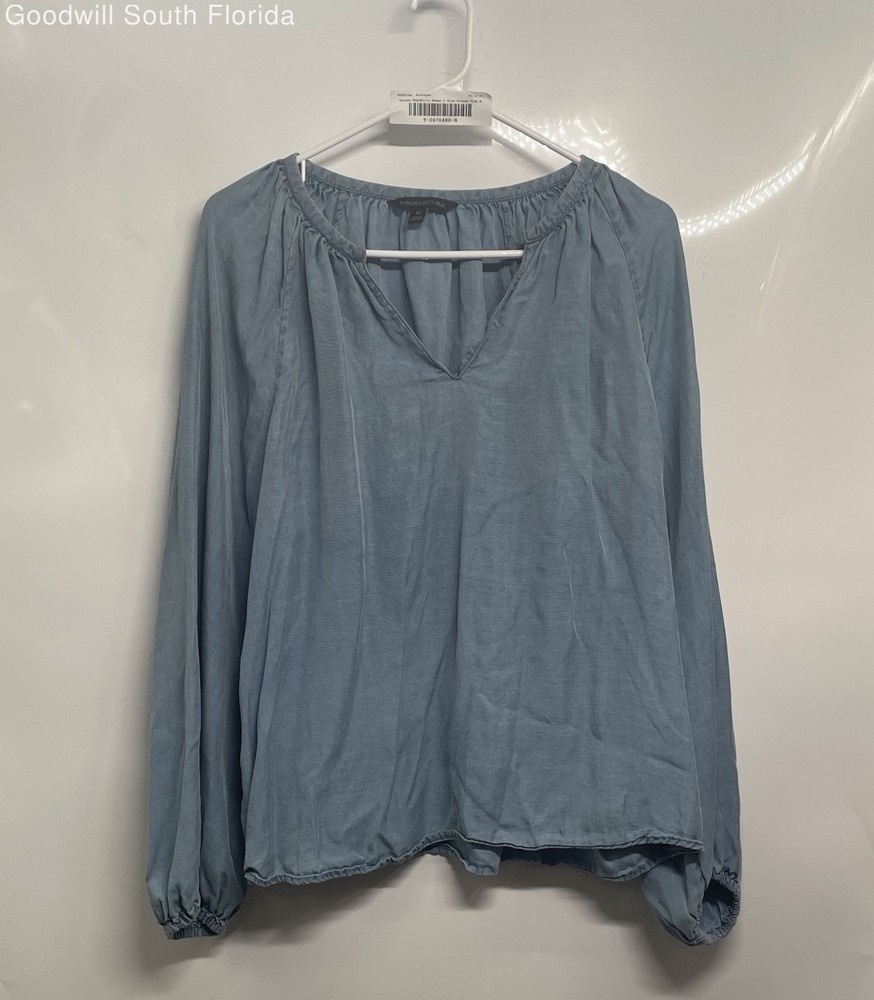 Banana Republic Womens Blue Split Neck Long Sleeve Pullover Blouse Top Size M