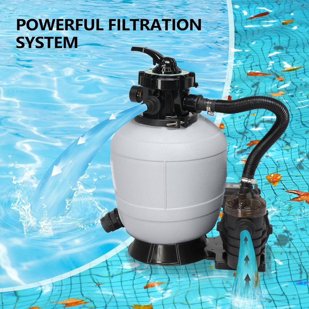 13 Inch Sand Filter Above Ground Pool Pump 3/4HP 3435GPH with 6-Way Valve Portable