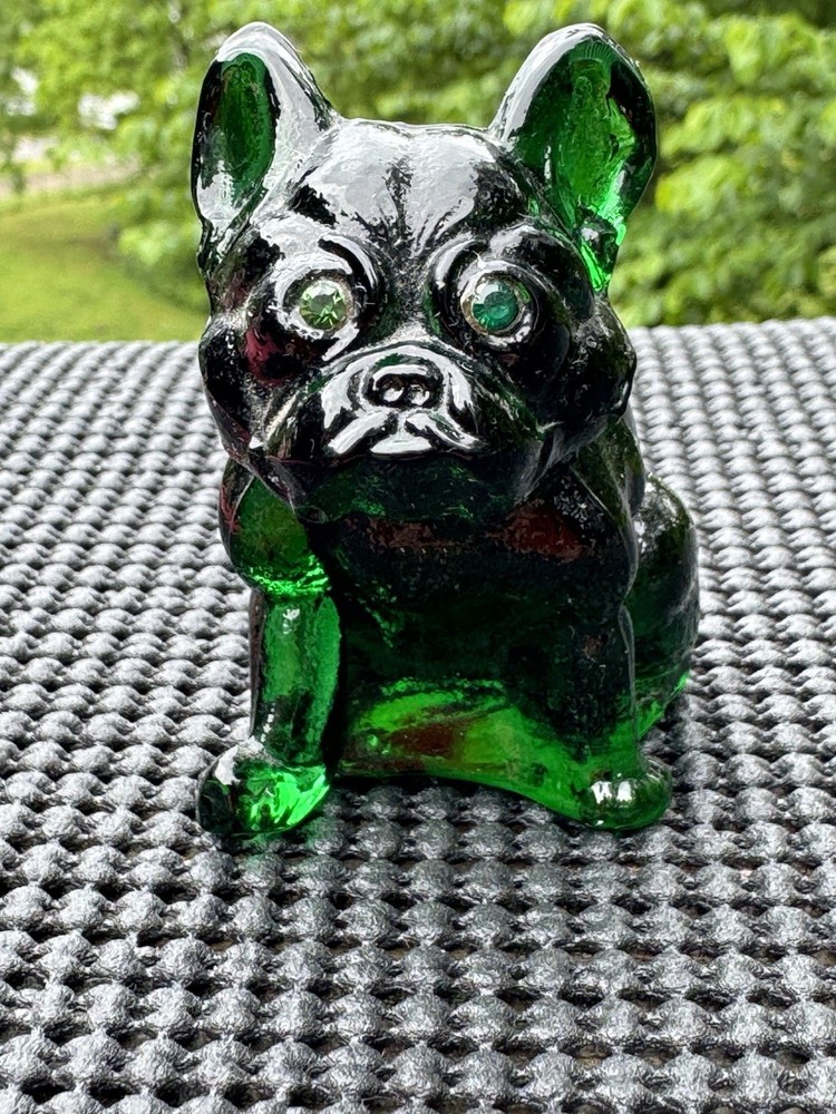 Westmoreland French 2.5” Bulldog Bright Green Slag Art Glass Excellent Condition