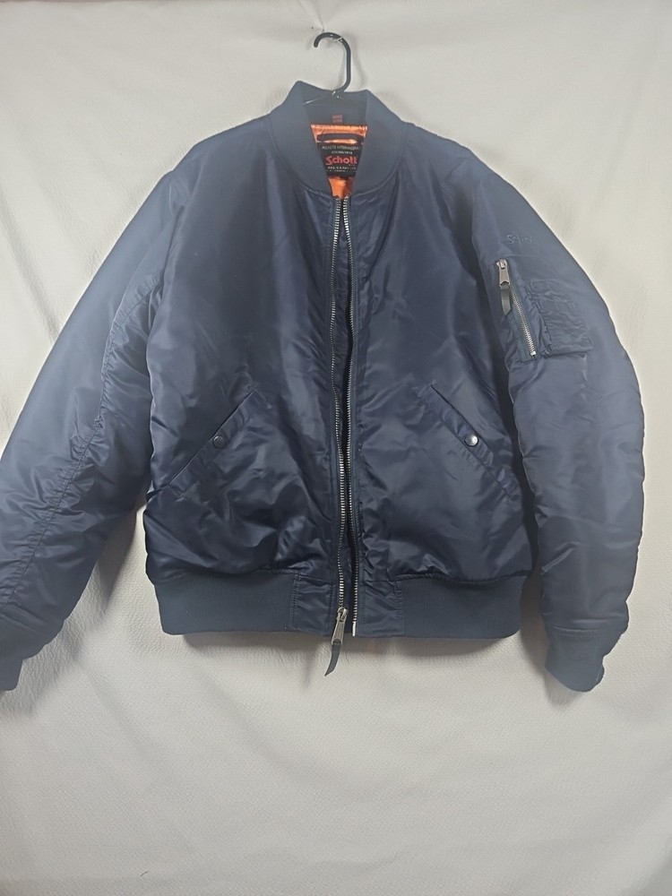 Schott N.Y.C 9508 Lightweight Nylon MA-1 Jacket, Navy, Size XL